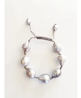 Margo Morrison Grey Baroque Pearl Bracelet on Grey Cord