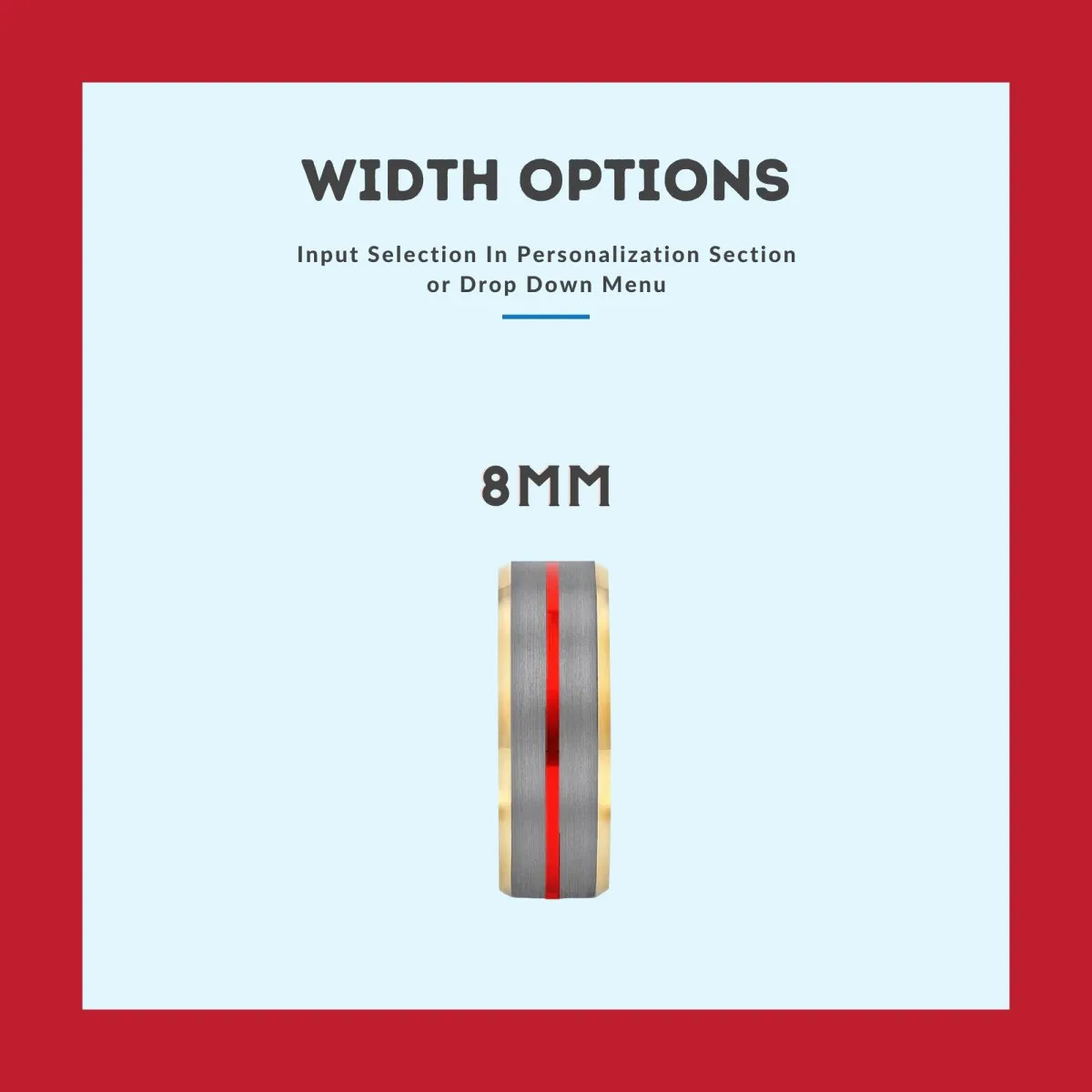 MAYHEM | Bocote Wood, Silver Tungsten Ring, Red Groove, Gold Beveled Edge