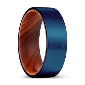Medan Men's Tungsten Ring with iron Wood Sleeve Blue Brushed - 8mm
