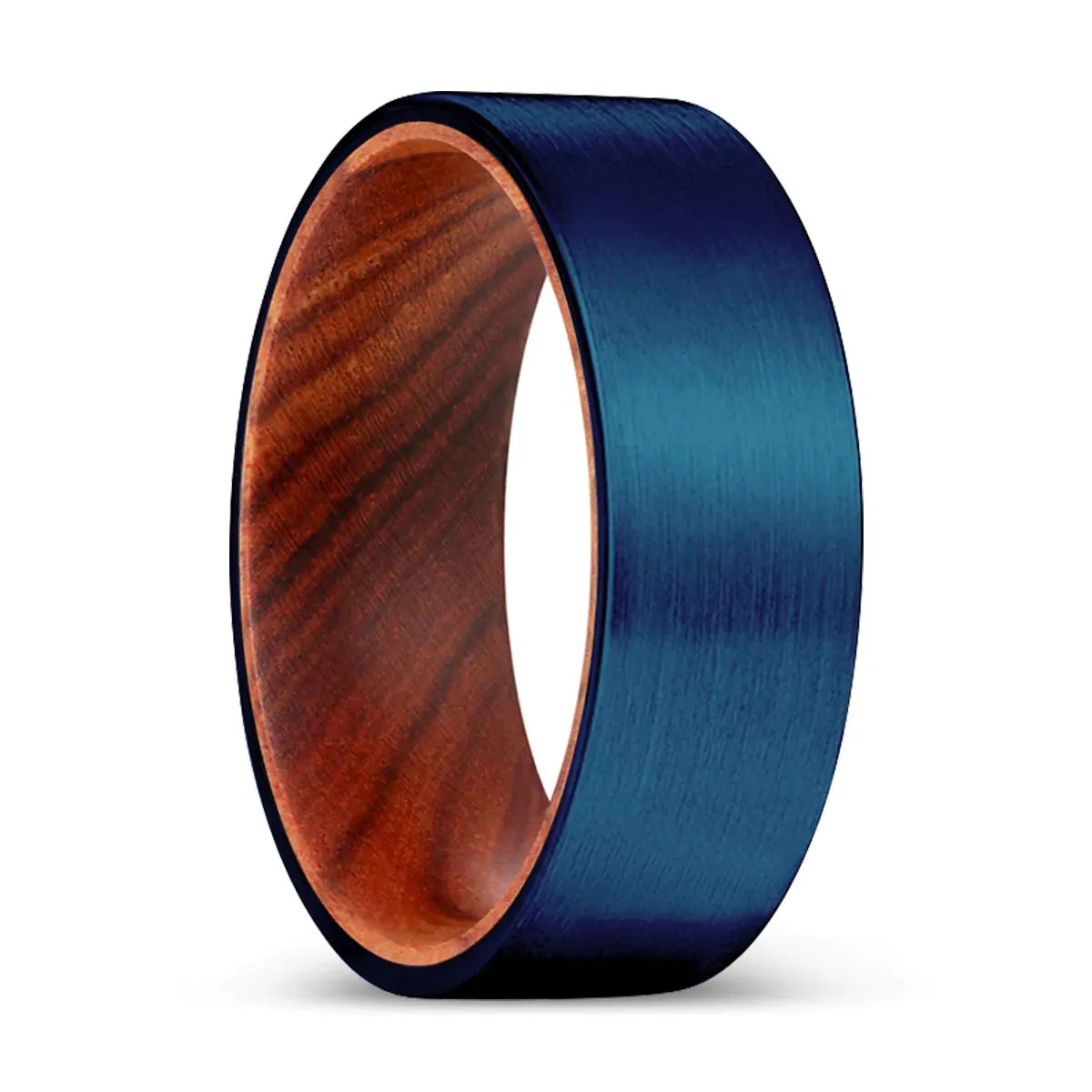 Medan Men's Tungsten Ring with iron Wood Sleeve Blue Brushed - 8mm