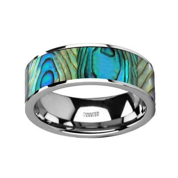 Men's Tungsten Wedding Band With Mother Of Pearl Inlay Polished Finish - 8mm