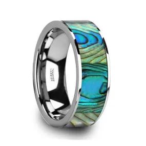 Men's Tungsten Wedding Band With Mother Of Pearl Inlay Polished Finish - 8mm