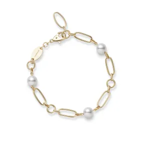 Mikimoto 18K Yellow Gold Chain Link Akoya Pearl Bracelet