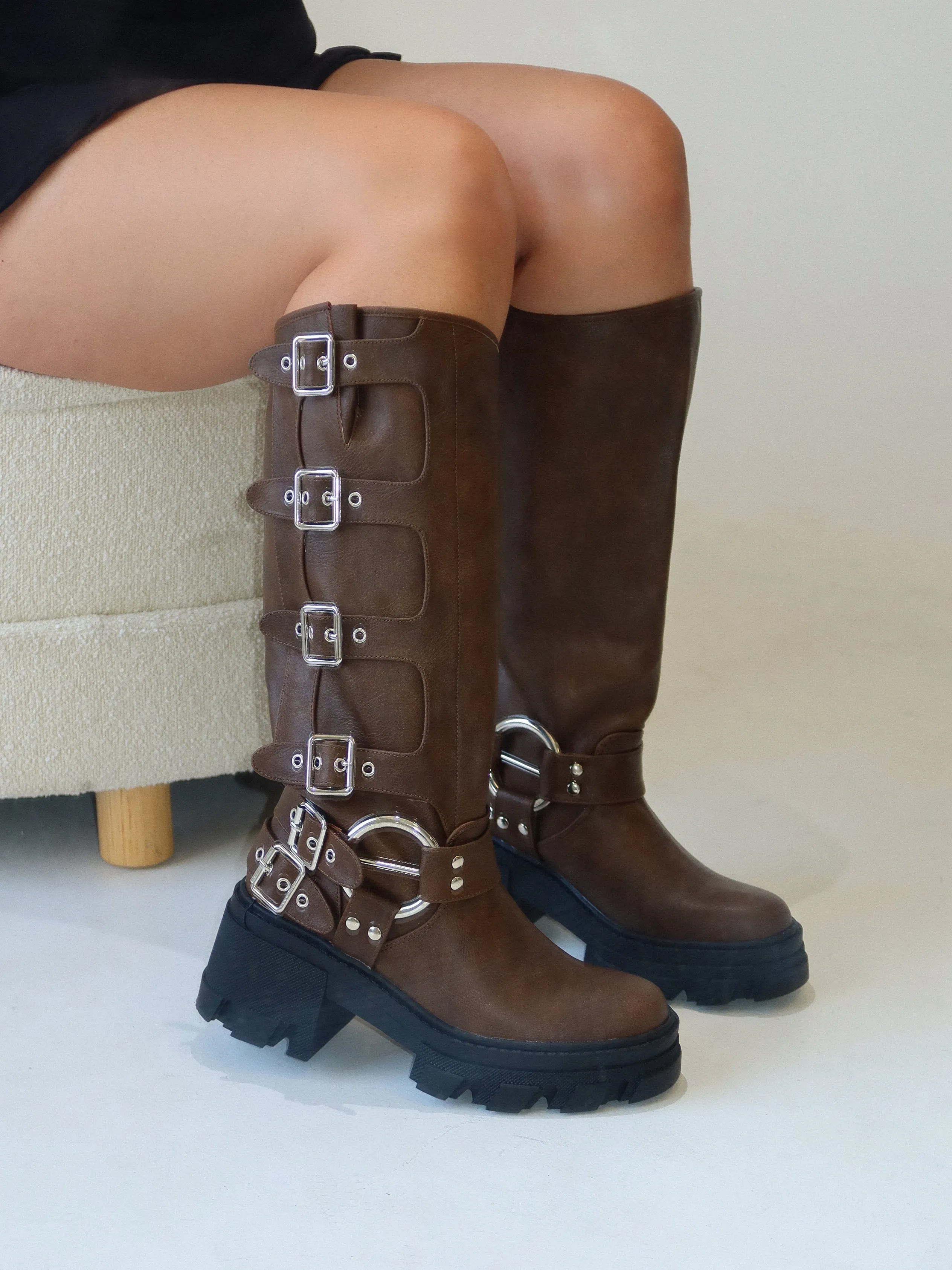 Monica Buckle Up Boots (Brown)