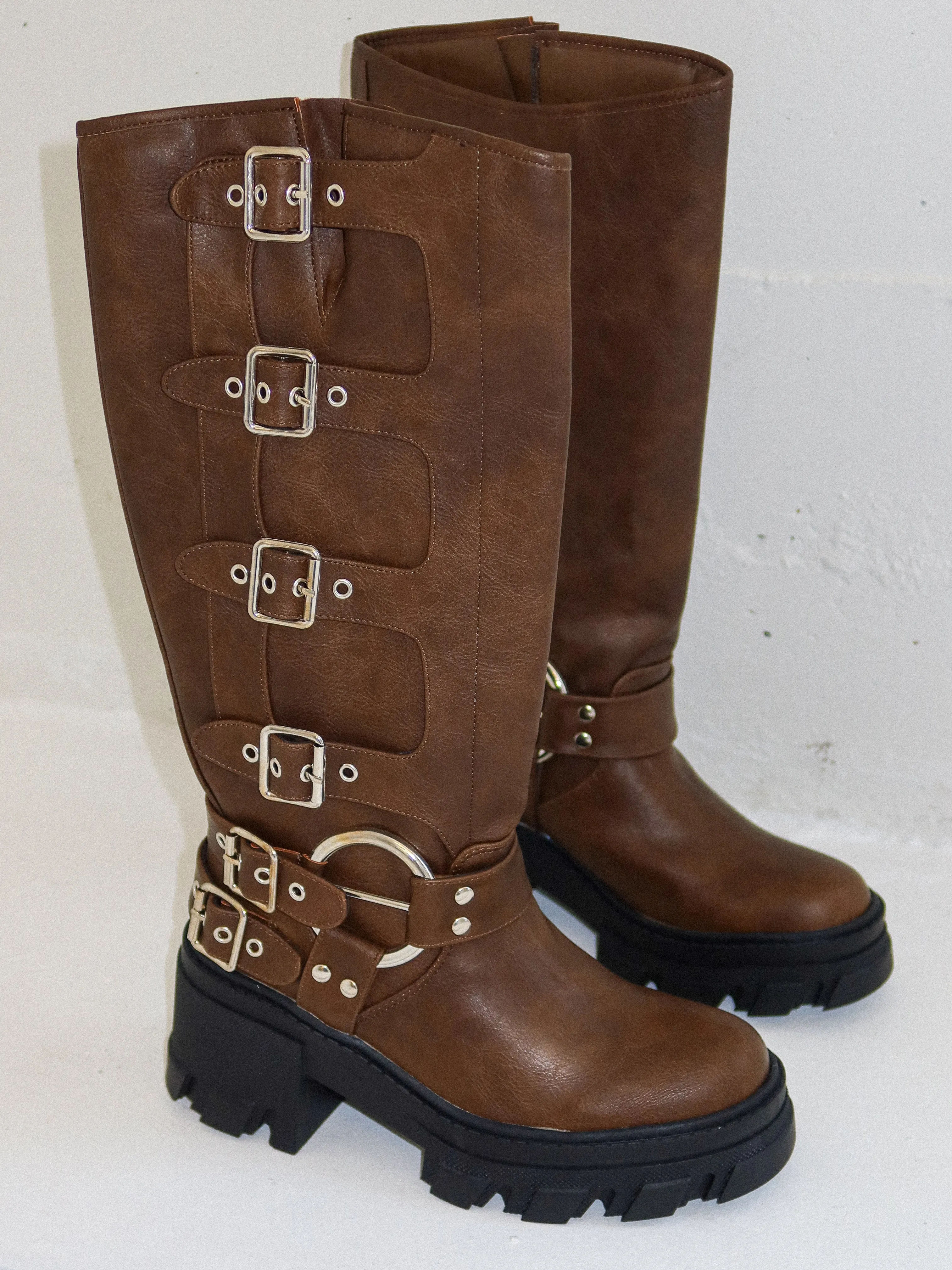 Monica Buckle Up Boots (Brown)