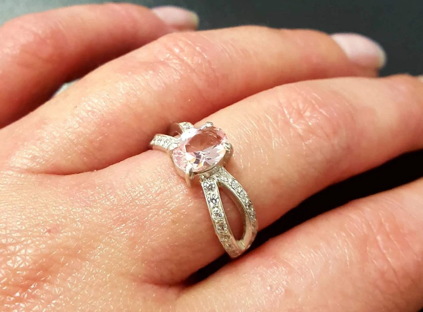 Morganite Ring - Pink Engagement Ring - Split Shank Ring