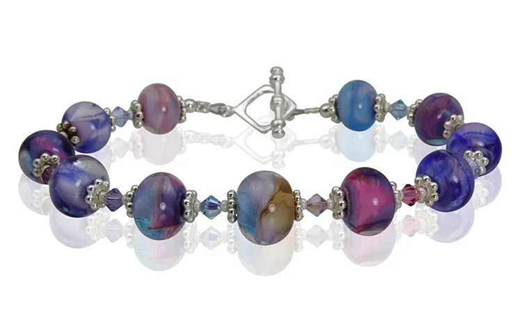 Multicolor Purple Lampwork Bead Bracelet