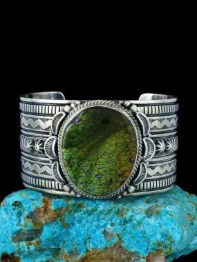 Native American Sterling Silver Natural Dragon Skin Turquoise Cuff Bracelet