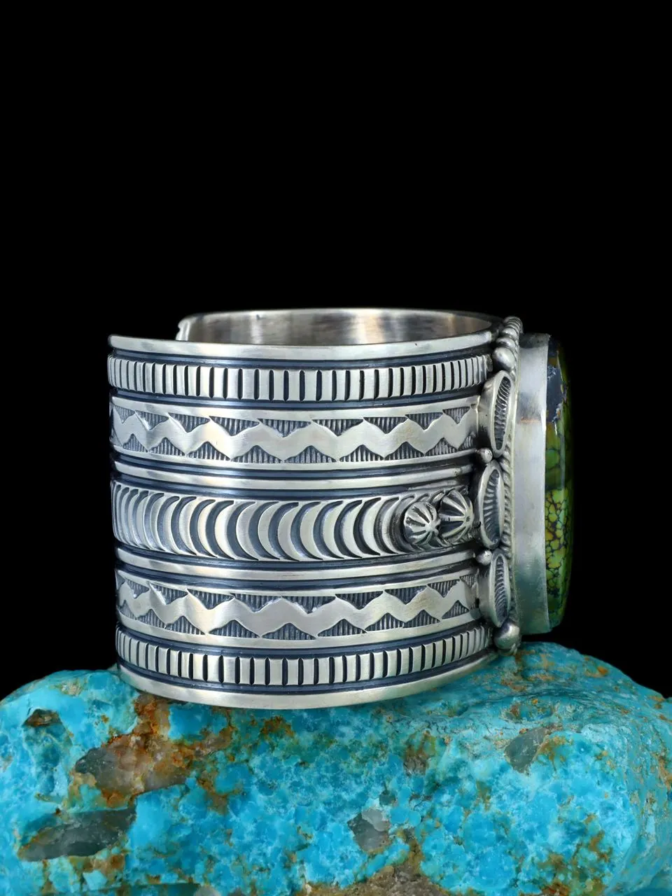 Native American Sterling Silver Natural Dragon Skin Turquoise Cuff Bracelet