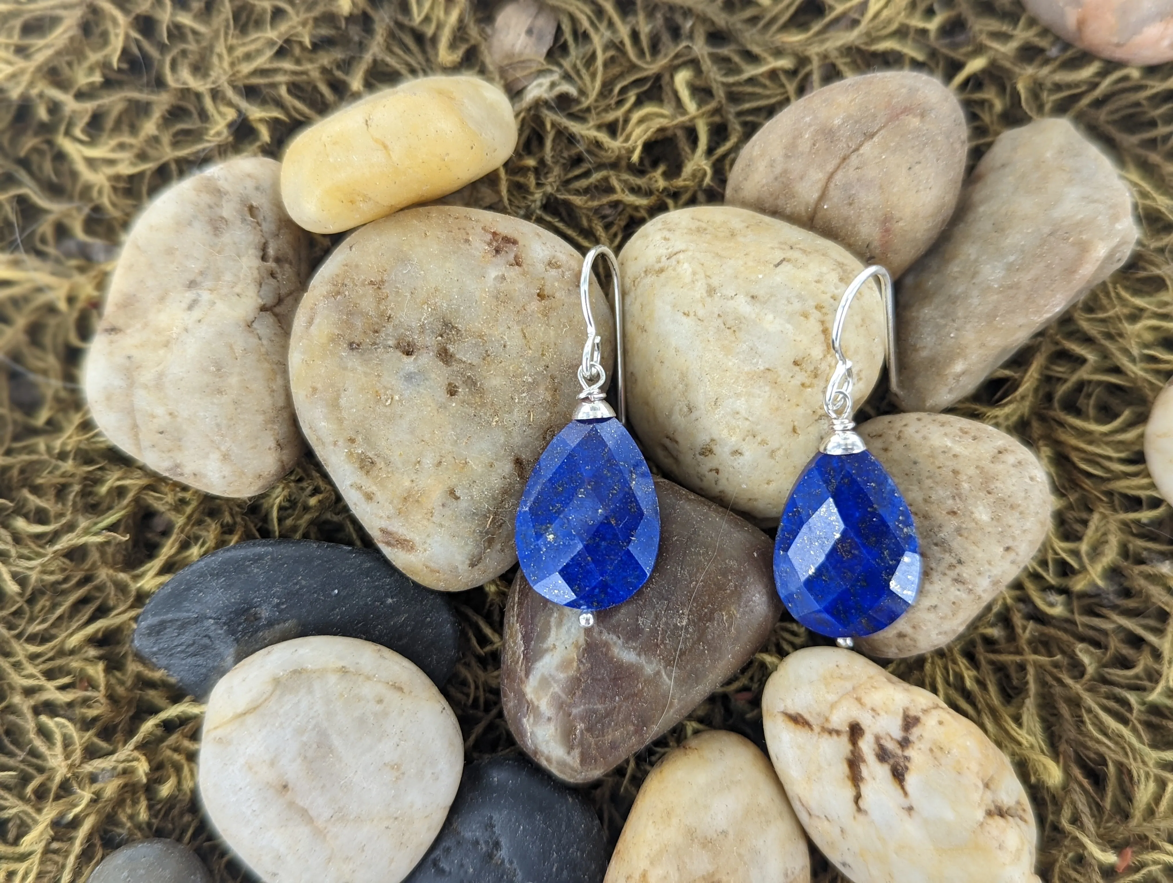 Navy Blue Lapiz Lazuli Dangle Silver Earrings
