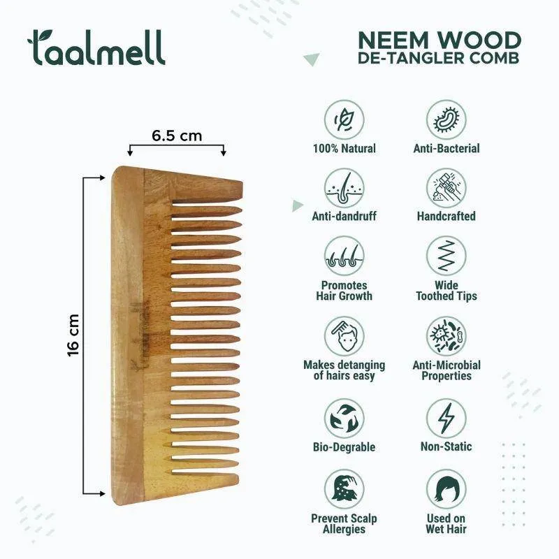 Neem wood Comb Pack of 2 | 1 Detangle comb & 1 Dual Tooth
