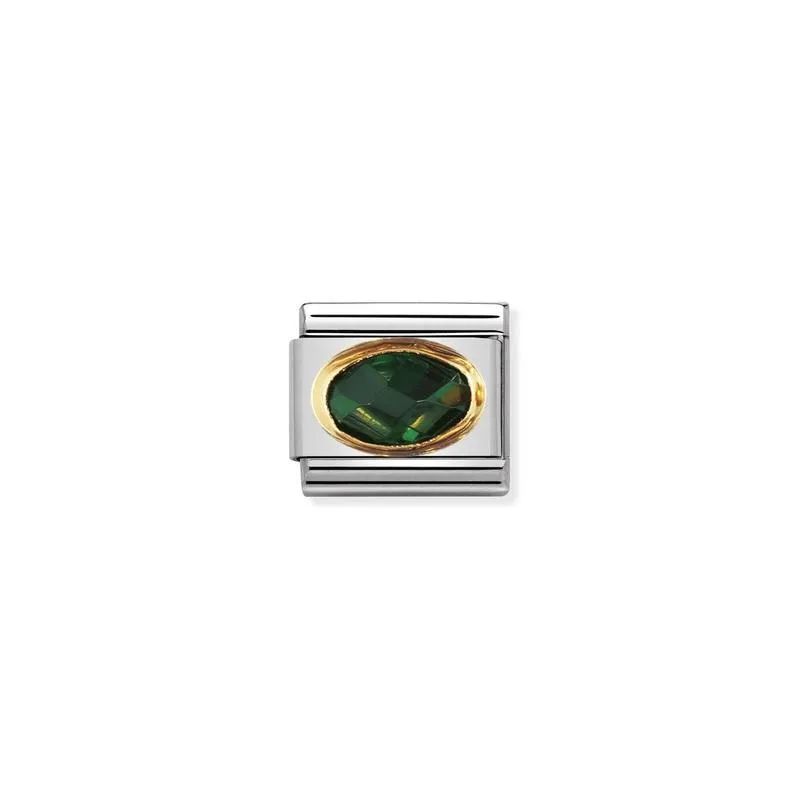 Nomination Composable Link Emerald Green Faceted Cubic Zirconia, 18K Gold