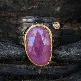 Oxidised Wrap Ring With Pink Sapphire and Diamond
