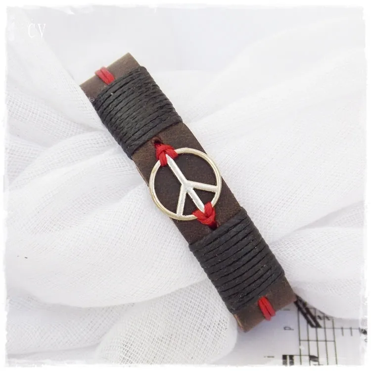 Peace Sign Leather Bracelet
