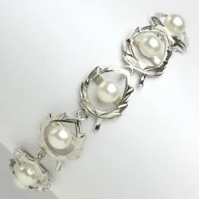 Pearl & Sterling Leaf Link 1950s Bracelet