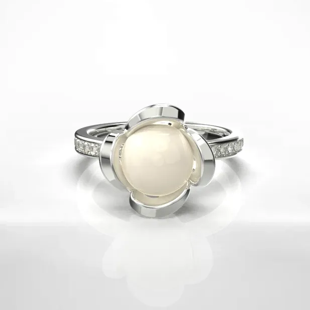 Pearl Engagement Ring with Diamonds in White Gold