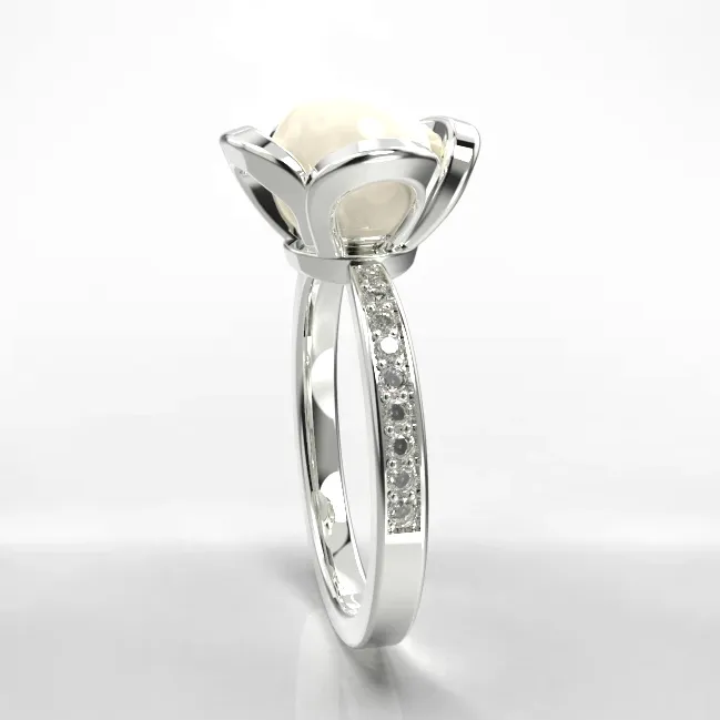 Pearl Engagement Ring with Diamonds in White Gold
