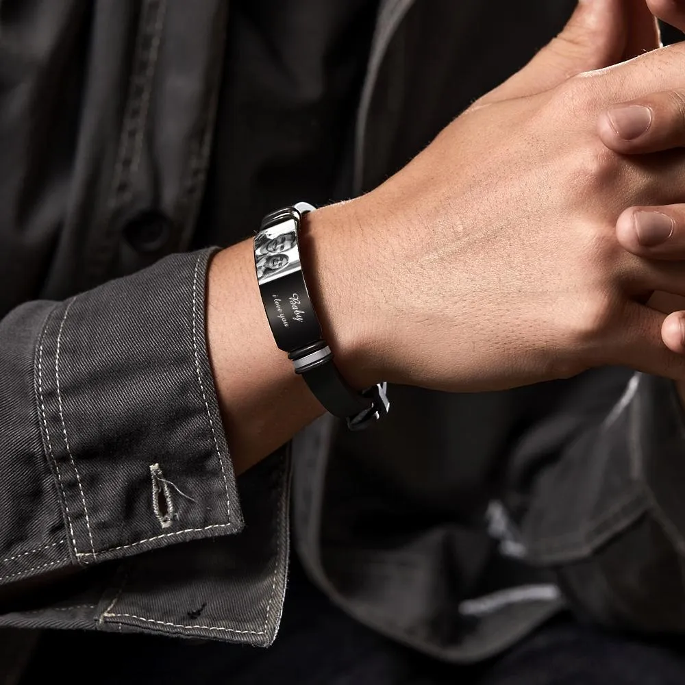 Personalized Men's Photo Engraved Adjustable Bracelet