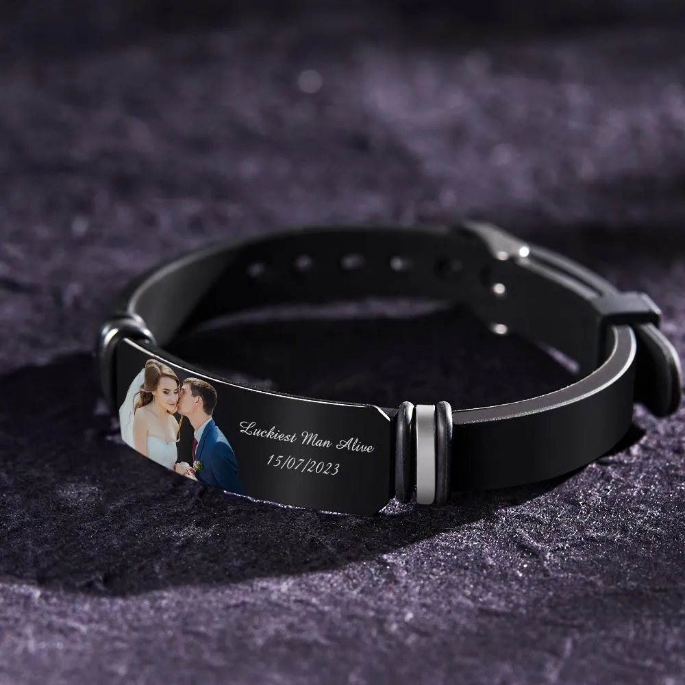 Personalized Men's Photo Engraved Adjustable Bracelet