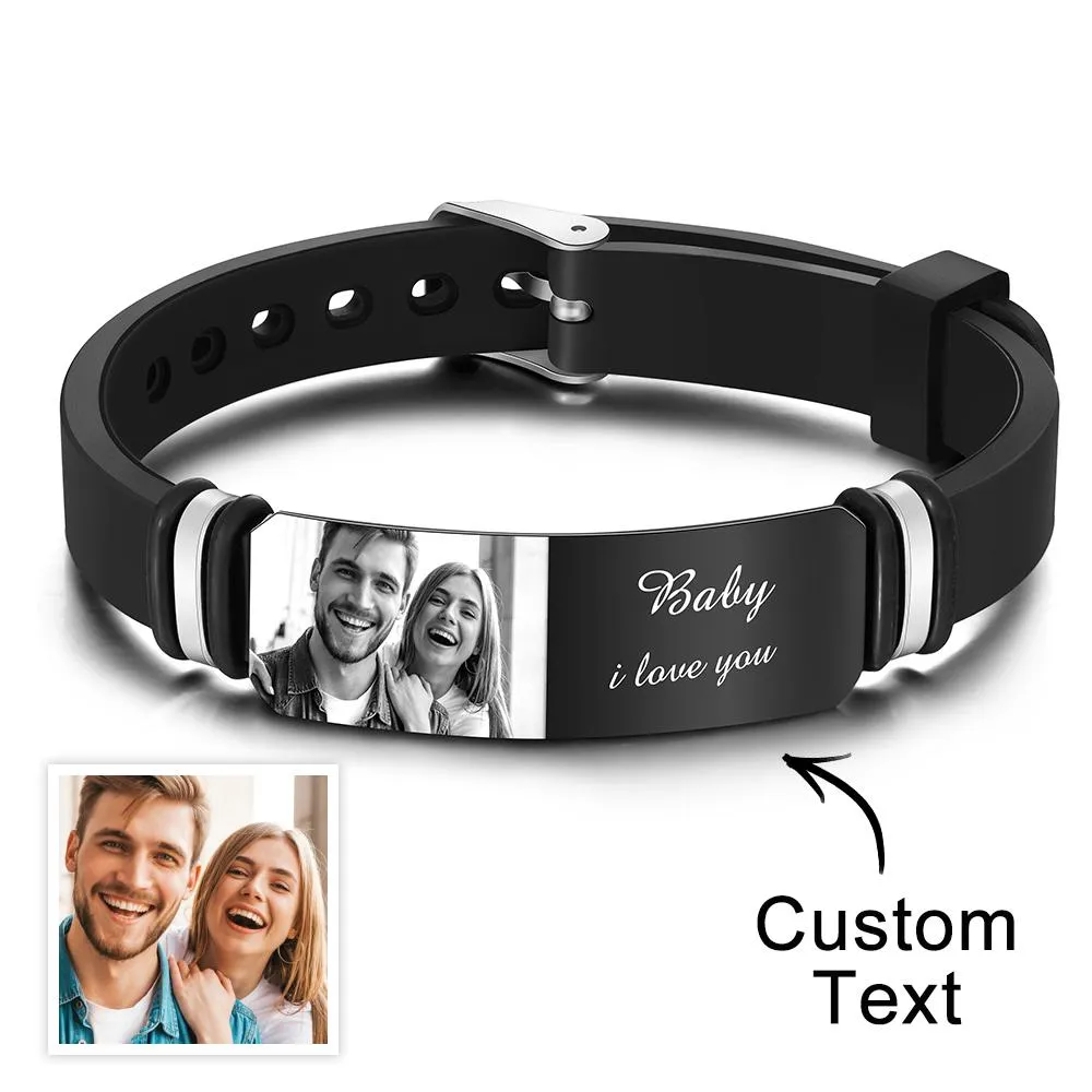 Personalized Men's Photo Engraved Adjustable Bracelet