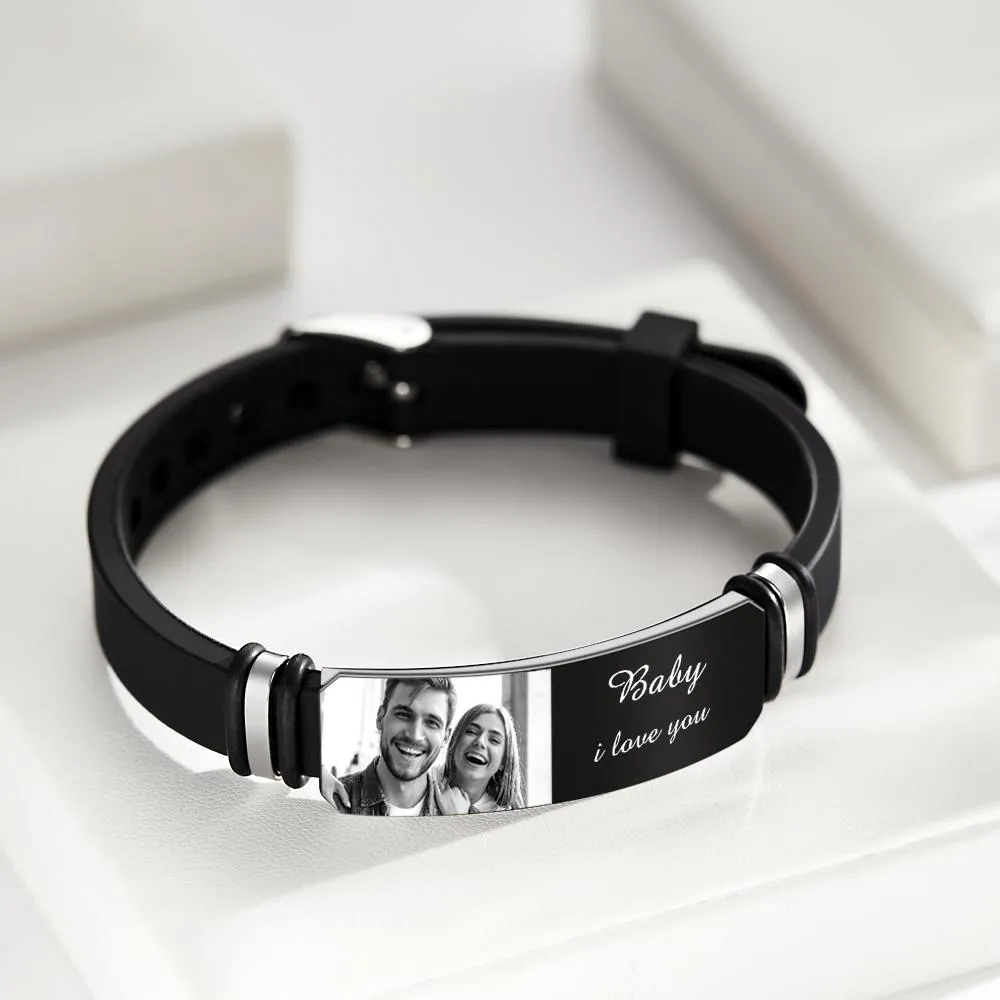 Personalized Men's Photo Engraved Adjustable Bracelet