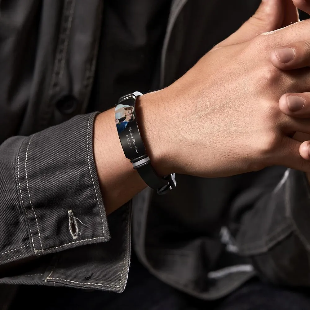 Personalized Men's Photo Engraved Adjustable Bracelet