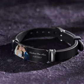 Personalized Men's Photo Engraved Adjustable Bracelet