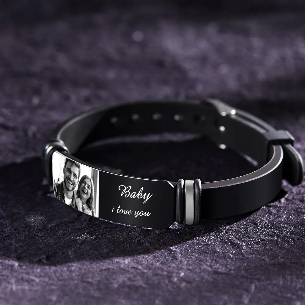 Personalized Men's Photo Engraved Adjustable Bracelet