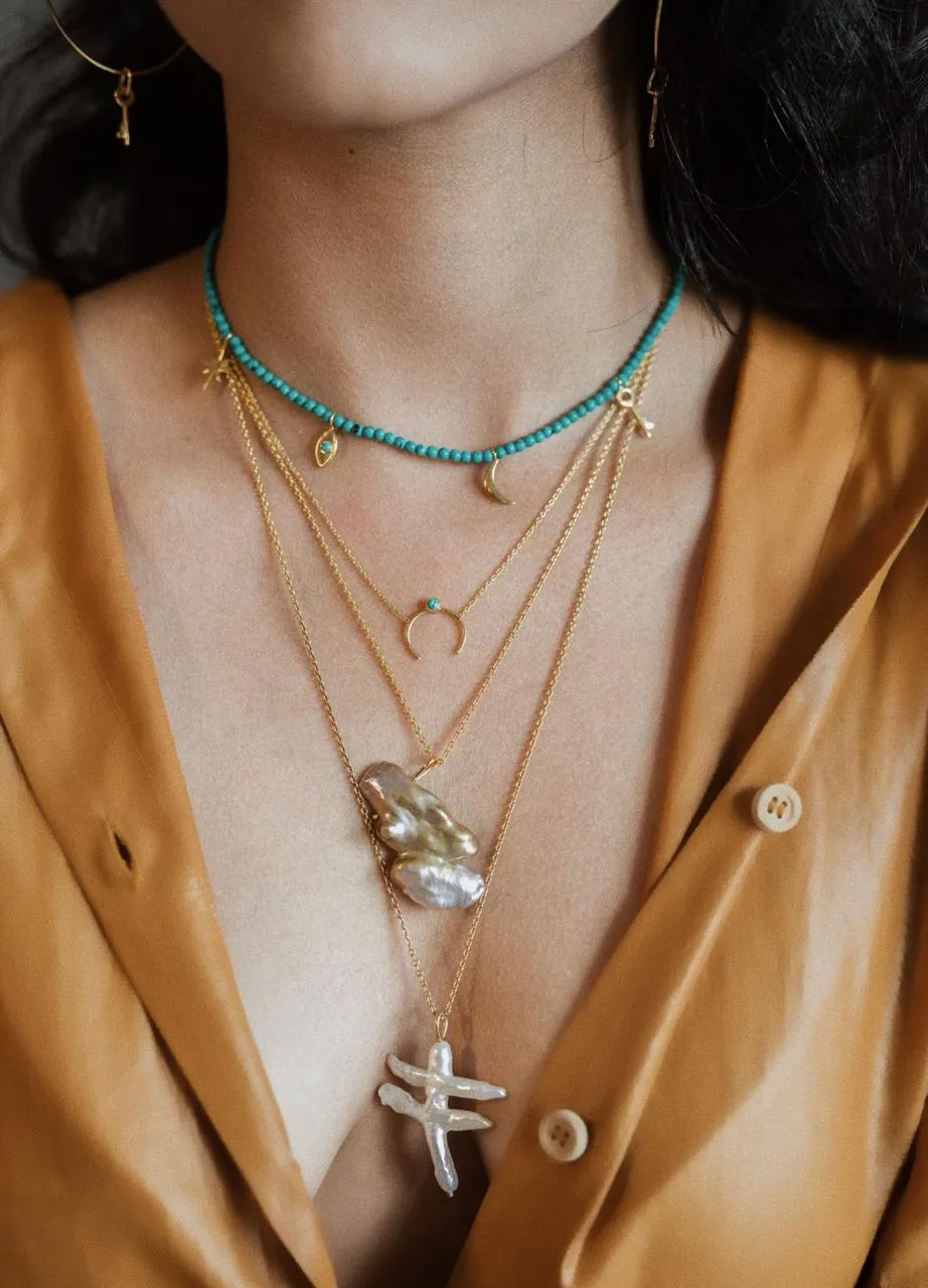 Pixie Turquoise Dot Horn Necklace