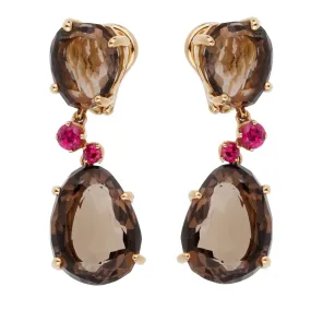 Pomellato 12 Carat Smoky Quartz Ruby Drop Rose Gold Earrings