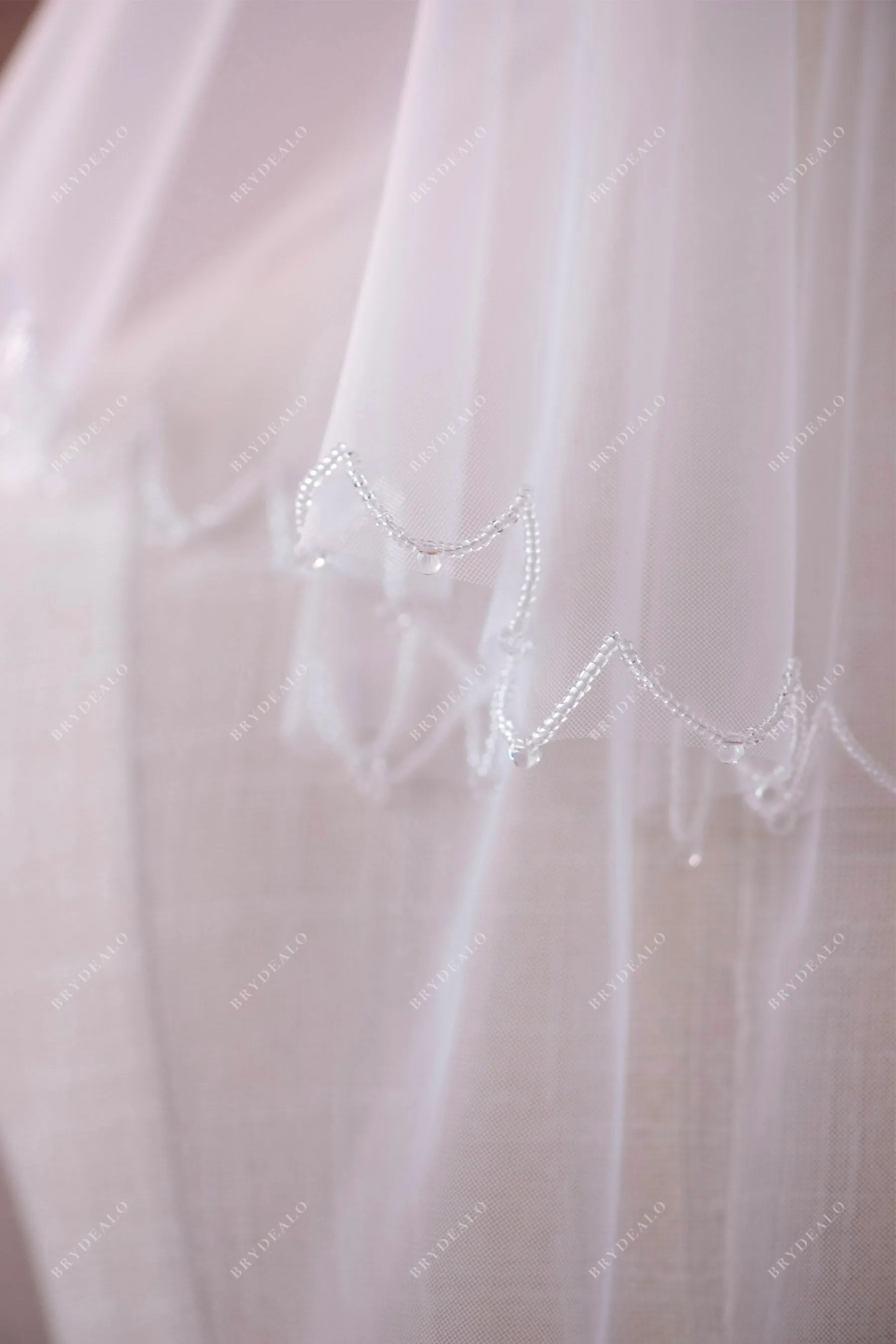 Pretty Hand-Sewn Beaded Shoulder Length Wedding Veil