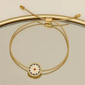 Pulseira Flor Daisy Cordão em Aço Dourada