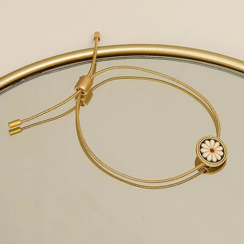 Pulseira Flor Daisy Cordão em Aço Dourada