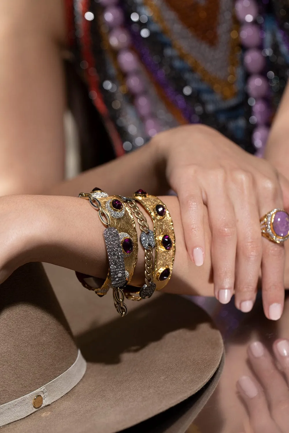 Purple Garnet And Diamond Cuff