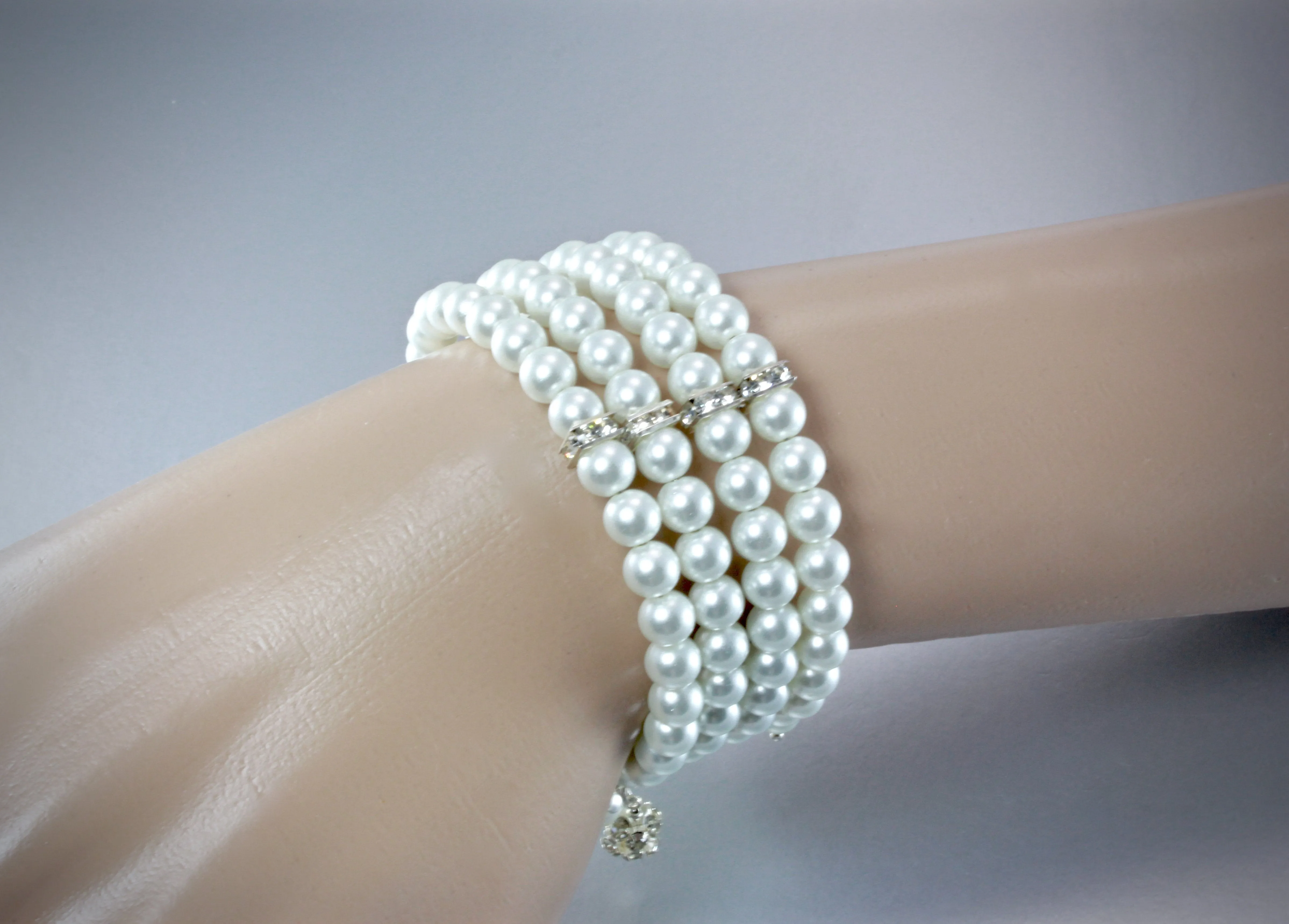 "Alyssa" - Swarovski Crystal Pearls Bridal Cuff Bracelet