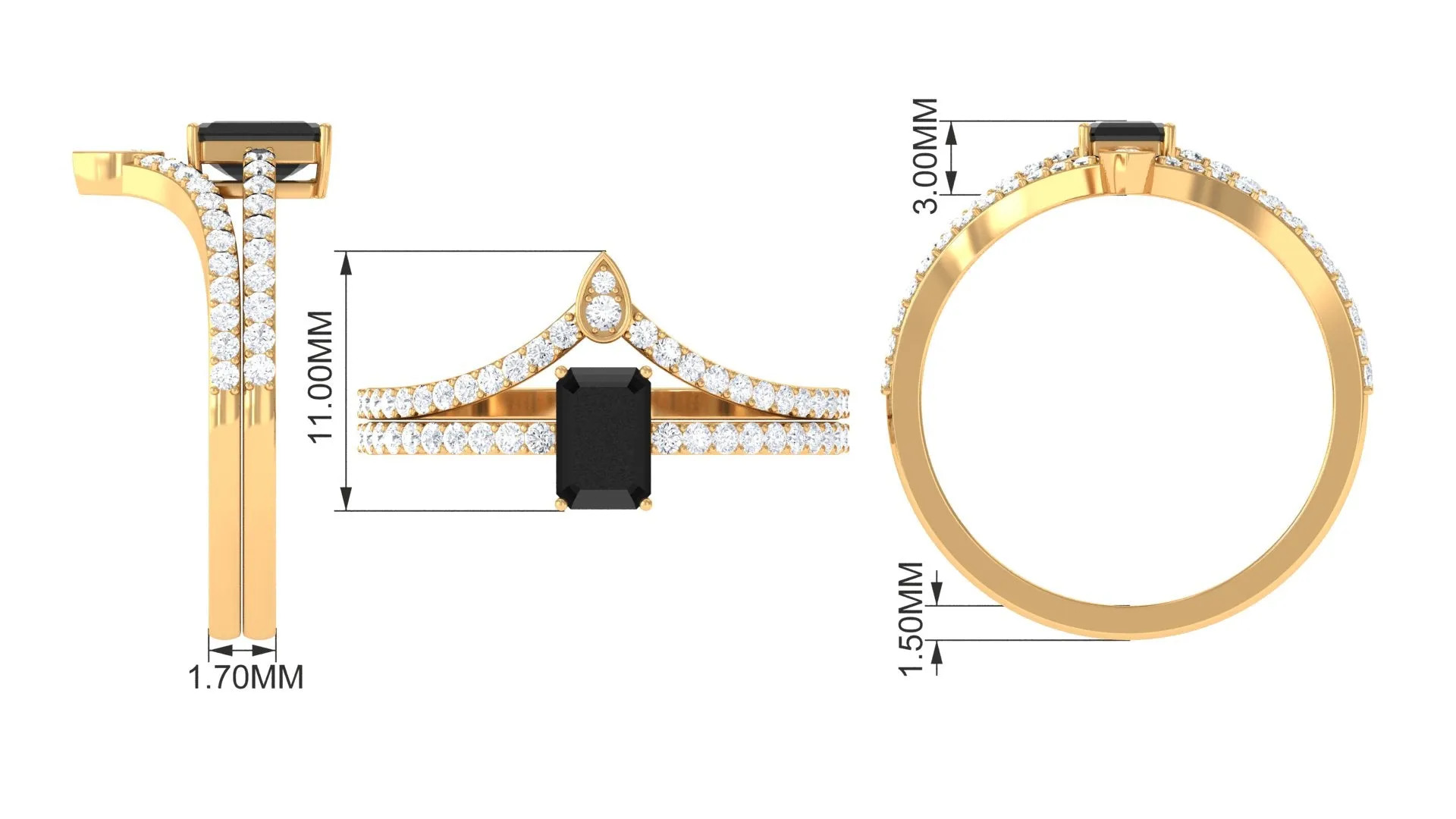 Real Black Spinel and Diamond Engagement Ring Set