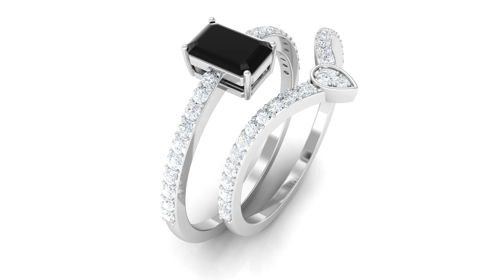 Real Black Spinel and Diamond Engagement Ring Set