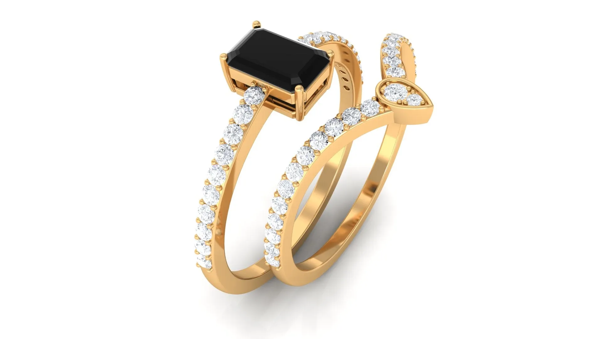 Real Black Spinel and Diamond Engagement Ring Set