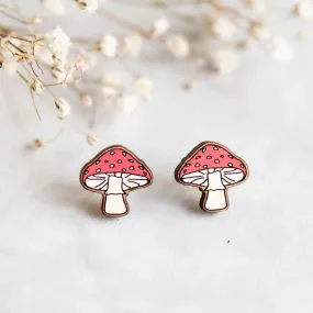 Robin Valley - Toadstool Cherry Wood Stud Earrings