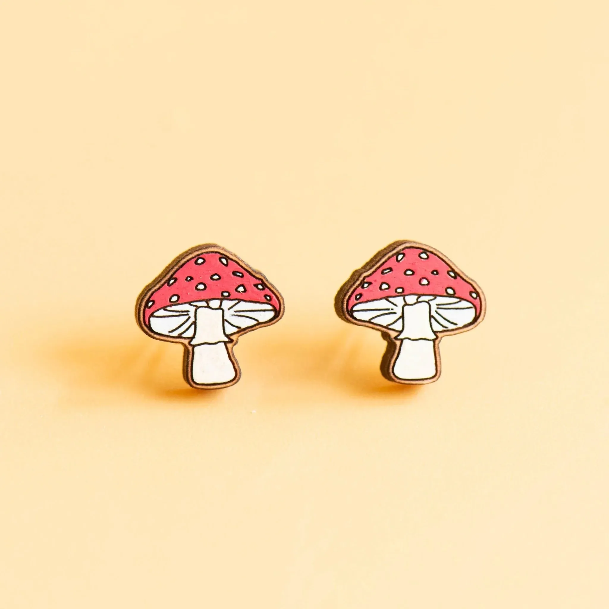 Robin Valley - Toadstool Cherry Wood Stud Earrings