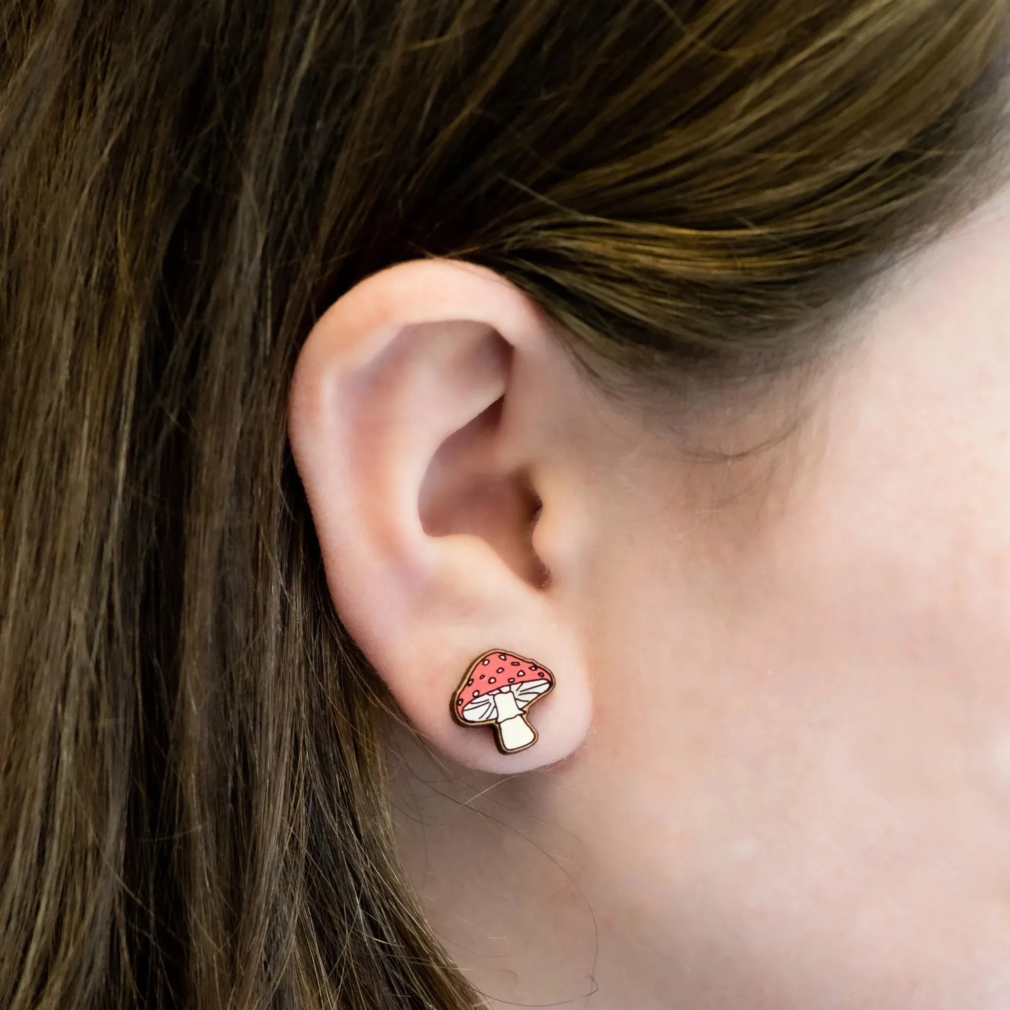 Robin Valley - Toadstool Cherry Wood Stud Earrings