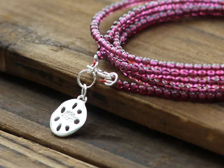 Rosantica Garnet Silver Beaded Bracelet Handmade January Birthstone Jewelry Women