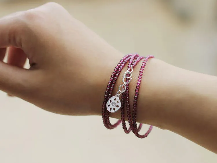Rosantica Garnet Silver Beaded Bracelet Handmade January Birthstone Jewelry Women