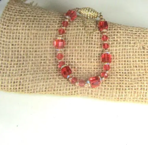 Rose Crystal Beaded Bracelet Gold Accents