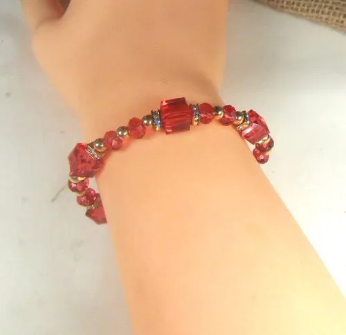 Rose Crystal Beaded Bracelet Gold Accents