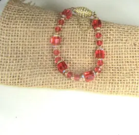 Rose Crystal Beaded Bracelet Gold Accents