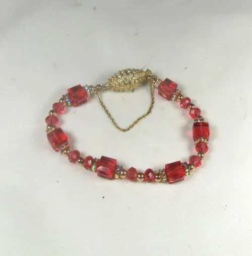 Rose Crystal Beaded Bracelet Gold Accents