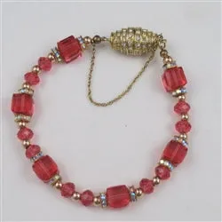 Rose Crystal Beaded Bracelet Gold Accents