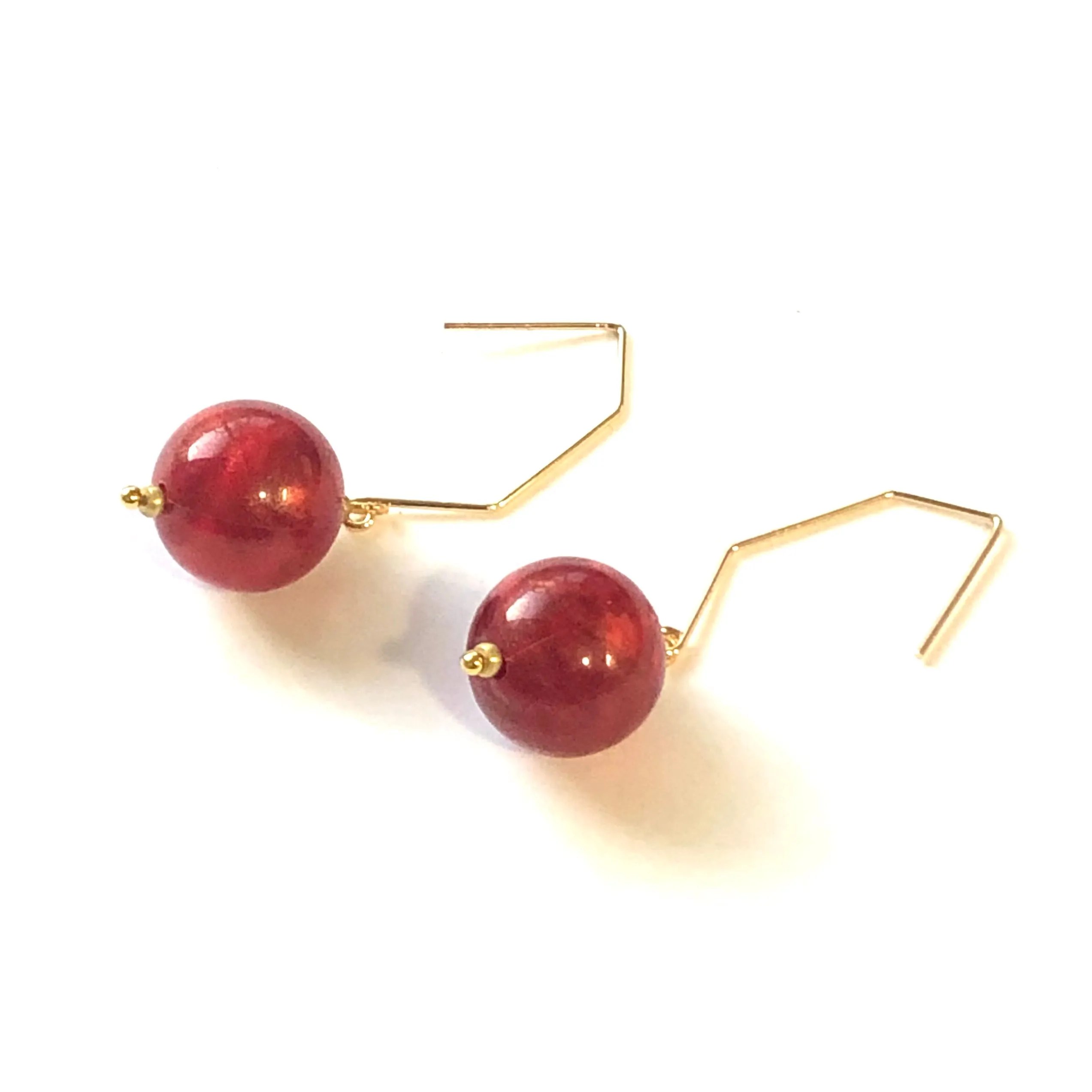 Ruby Gold Luster Hex Drop Earrings