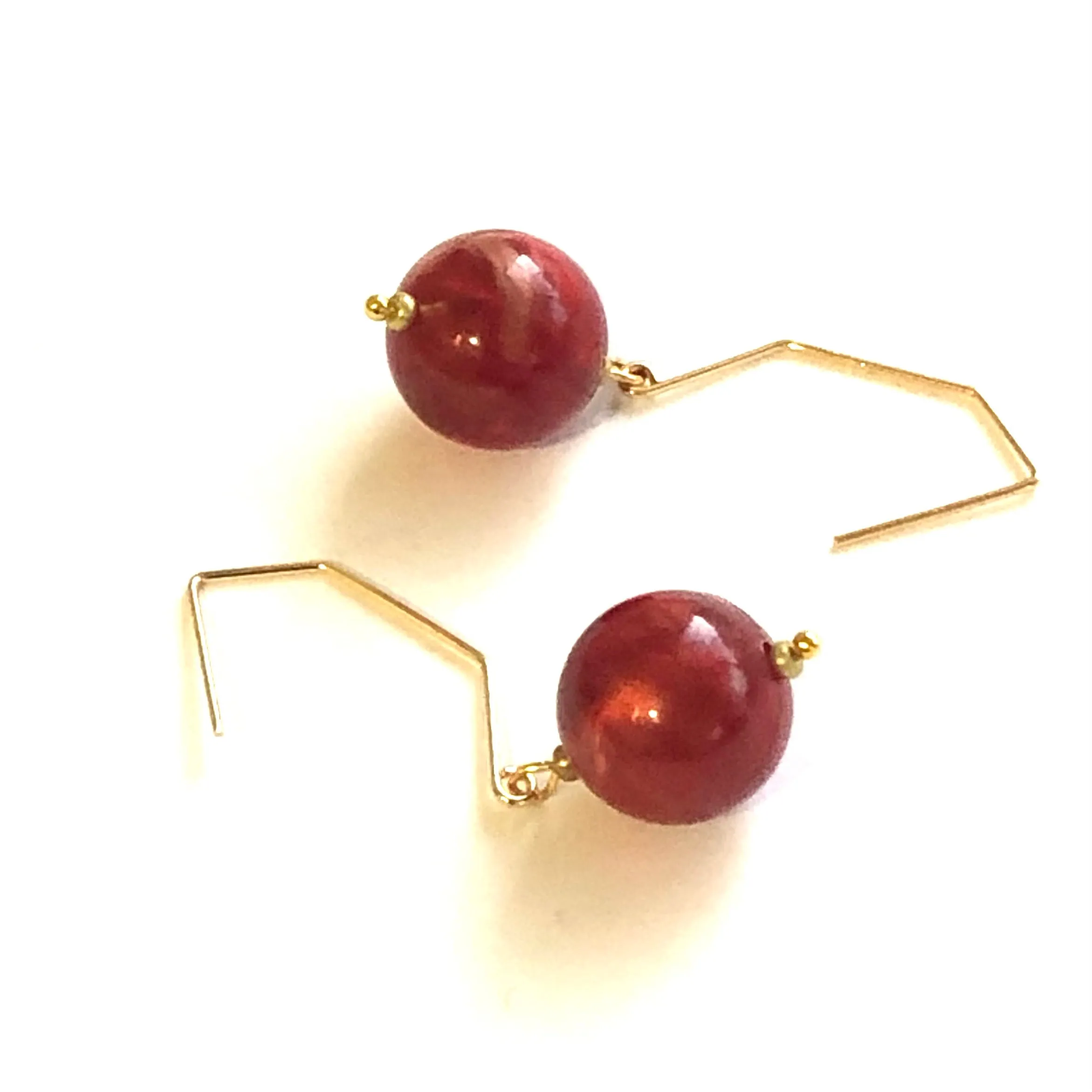 Ruby Gold Luster Hex Drop Earrings